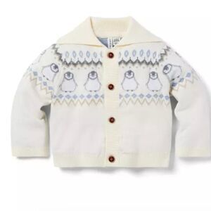Janie and Jack 100047807 Cream and Gray Baby Fair Isle Penguin Cardigan size 0-3